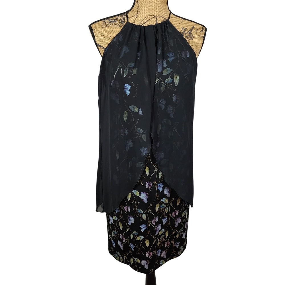 New w/tag EN FOCUS Studio Size 6 Chiffon Layered Halter Dress Floral Shimmer